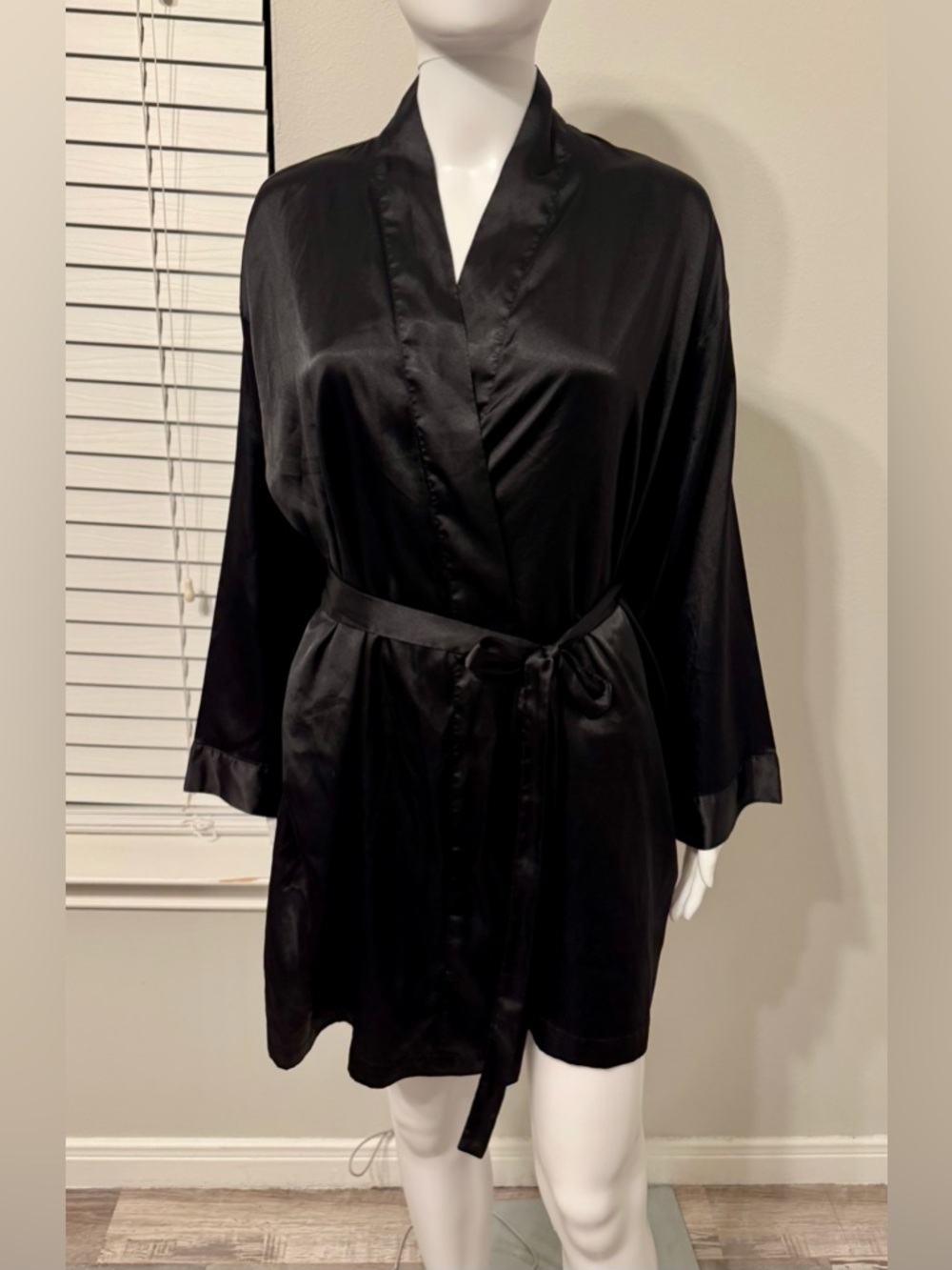 Victoria's Secret Women's Black Satin Robe — One Size. Short, elegant, and roman